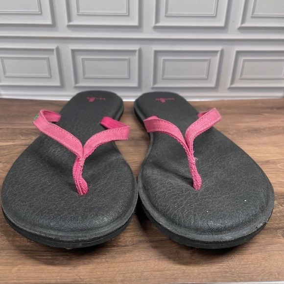 Sanuk Yoga Sling 2 Women's Flip Flops Sandals Size 8 Pink Grey Comfort Beach - Picture 1 of 8
